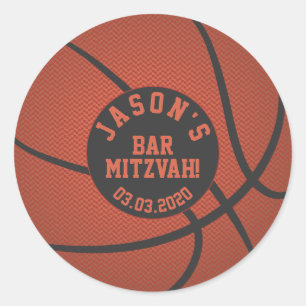 Orange Black Basketball Bar Mitzvah Classic Round Sticker