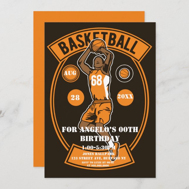 Orange Black Basketball Birthday Party (Front/Back)