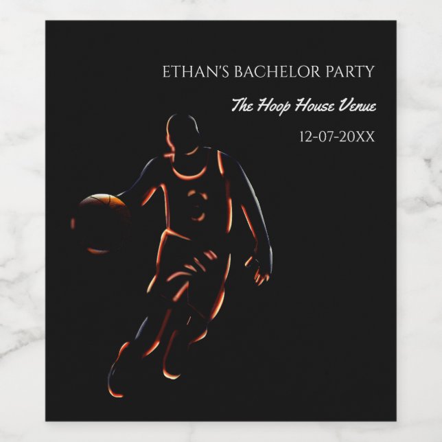 Orange black basketball birthday party champion wine label (Single Label)