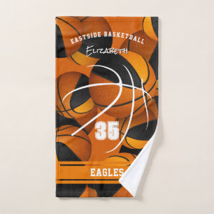 orange black basketball team colours athlete name hand towel