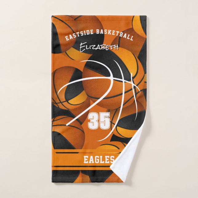 orange black basketball team colours athlete name hand towel (Hand Towel)