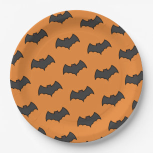 Orange Black Bat Pattern Halloween Party Paper Plate
