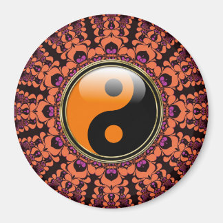Orange+Black Batik Yin Yang Magnet