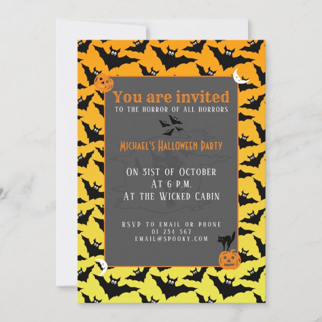 Orange black bats Halloween pattern Invitation (Front)