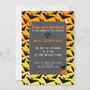 Orange black bats Halloween pattern Invitation