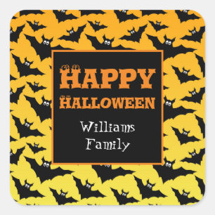 Orange black bats Halloween pattern Personalise Square Sticker