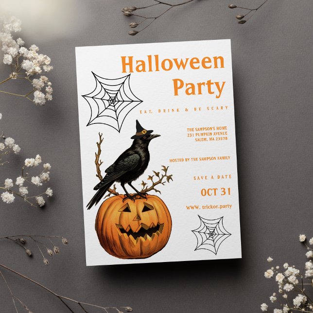 Orange black bird jack lantern Halloween Party Invitation (Orange black bird jack lantern halloween Party)