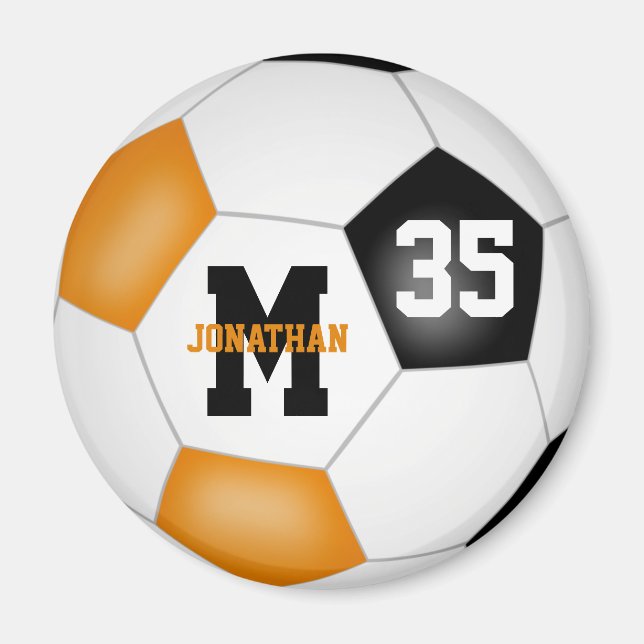 orange black boys girls soccer team colours magnet (Front)