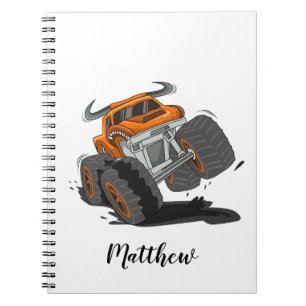 Orange Black Boys' Monster Truck Name Personalised Notebook