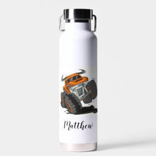 Orange Black Boys' Monster Truck Name Personalized Water Bottle