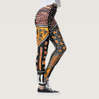 Orange-Black-Brown Mudcloth Leggings