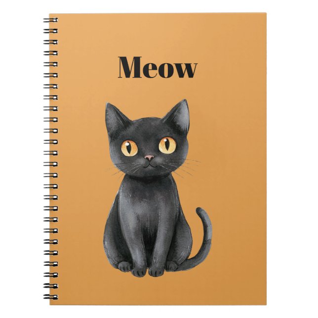 Orange Black Cat Meow Notebook (Front)