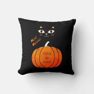 Orange Black Cat Pumpkin Cute Spooky Halloween Cushion