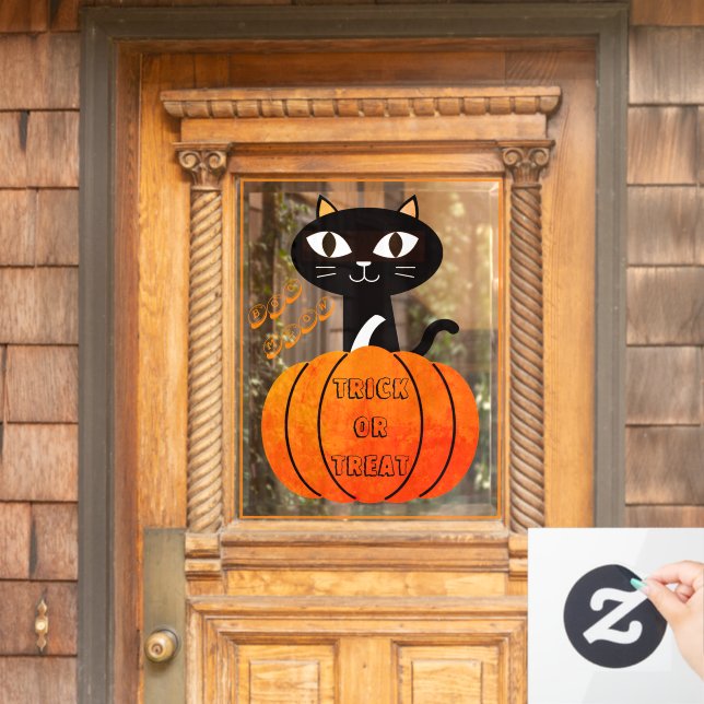 Orange Black Cat Pumpkin Trick or Treat Halloween (Home Door)