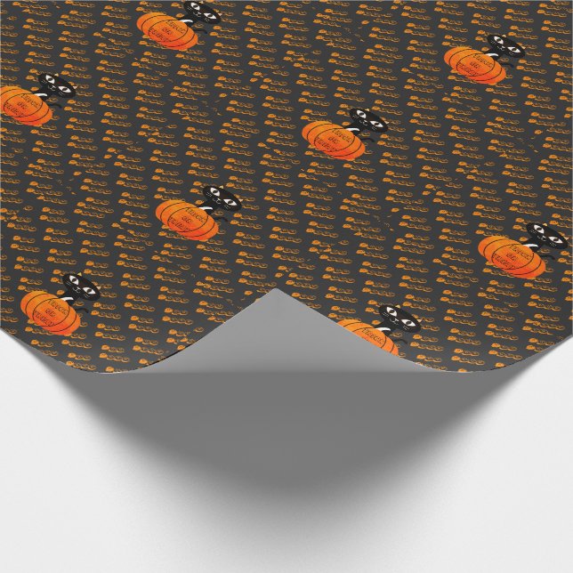 Orange Black Cat Pumpkin Trick or Treat Halloween Wrapping Paper (Corner)