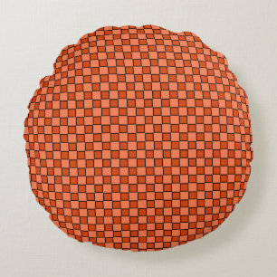 Orange Black Chequerboard Pattern Round Cushion