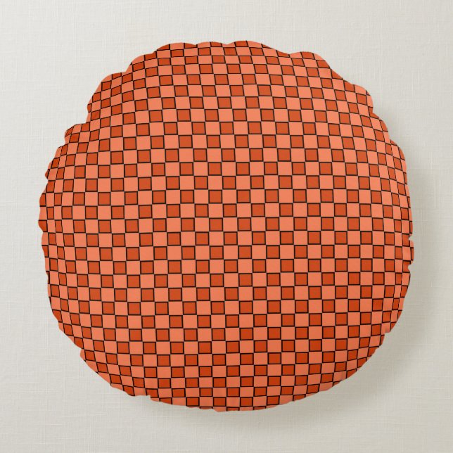 Orange Black Chequerboard Pattern Round Cushion (Front)
