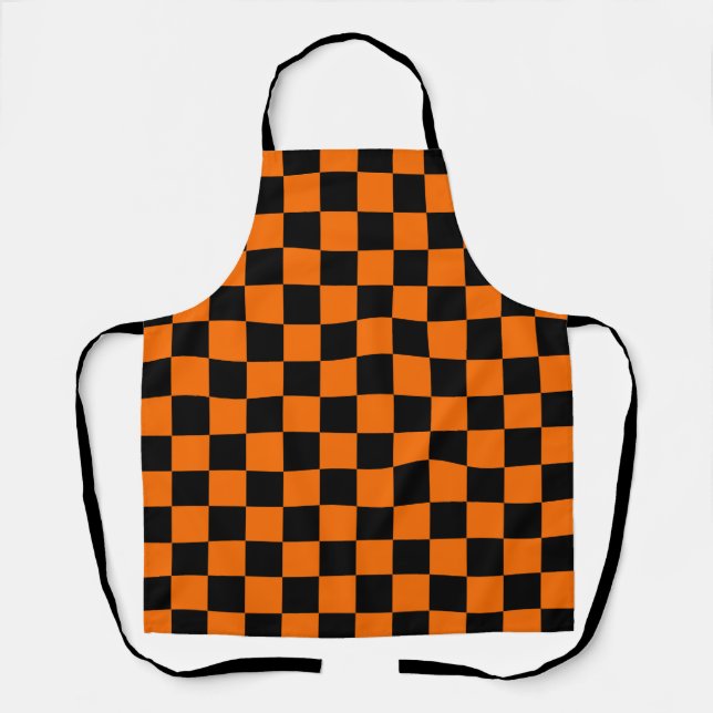 Orange Black Chequered Check Pattern Apron (Front)