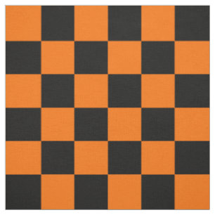 Orange Black Chequered Check Pattern Fabric