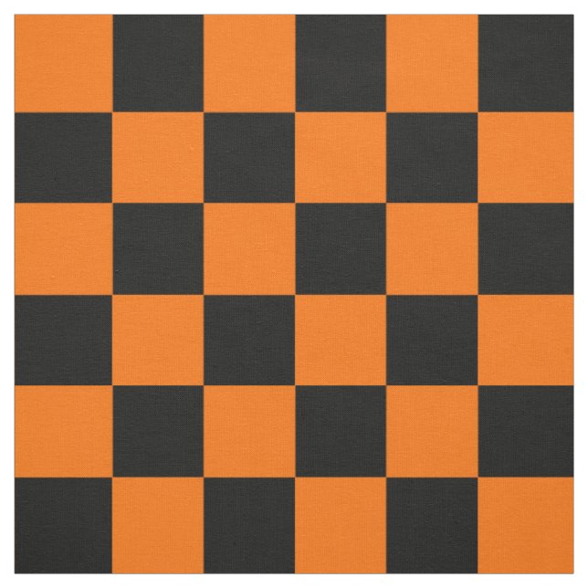 Orange Black Chequered Check Pattern Fabric (Swatch)