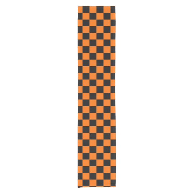 Orange Black Chequered Check Pattern Short Table Runner (Front)