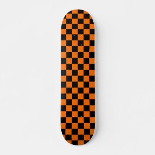 Orange Black Chequered Check Pattern Skateboard