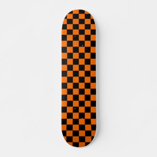 Orange Black Chequered Check Pattern Skateboard