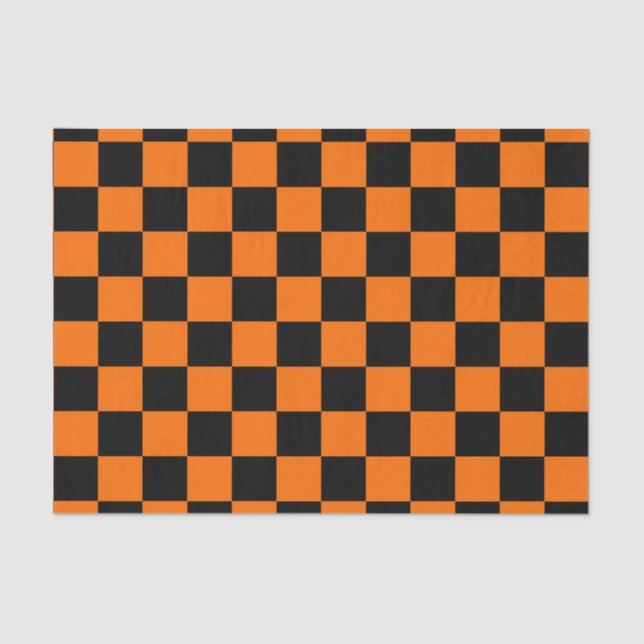 Orange Black Chequered Check Pattern Tissue Paper (Front)