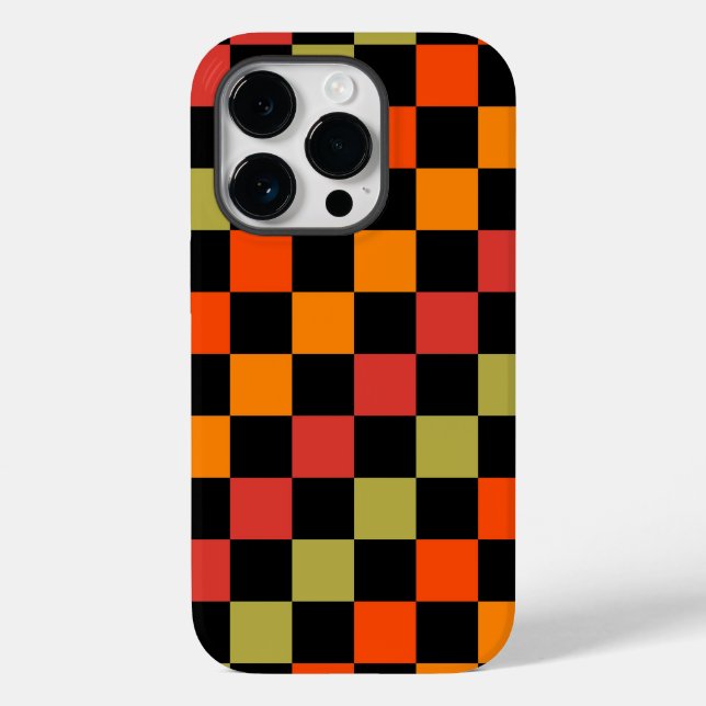 Orange Black Chequered Gingham Pattern Case-Mate iPhone Case (Back)