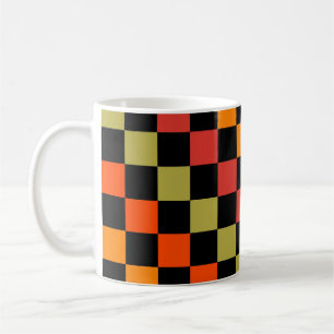 Orange Black Chequered Gingham Pattern Coffee Mug
