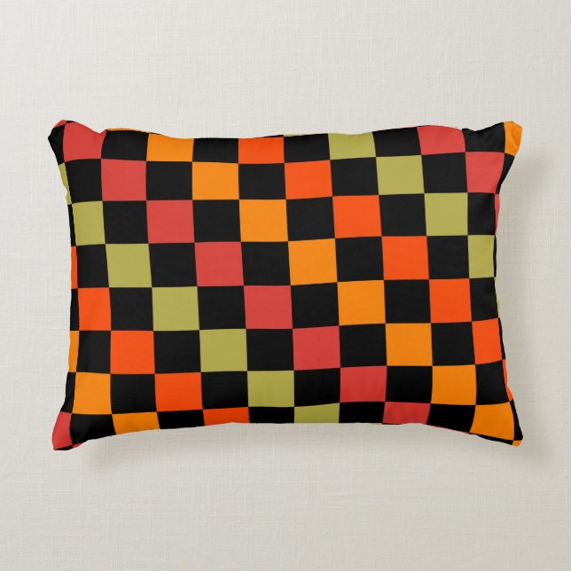 Orange Black Chequered Gingham Pattern Decorative Cushion (Front)