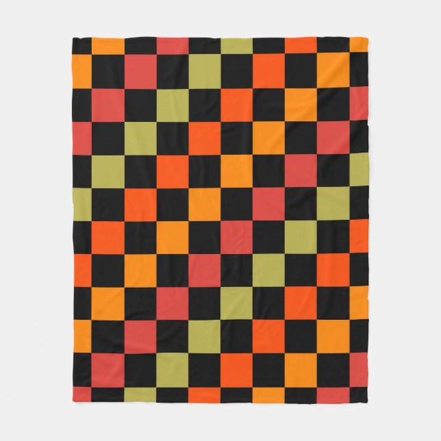 Orange Black Chequered Gingham Pattern Fleece Blanket (Front)