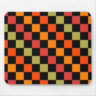 Orange Black Chequered Gingham Pattern Mouse Pad