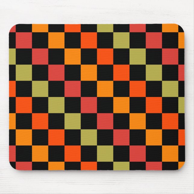 Orange Black Chequered Gingham Pattern Mouse Pad (Front)