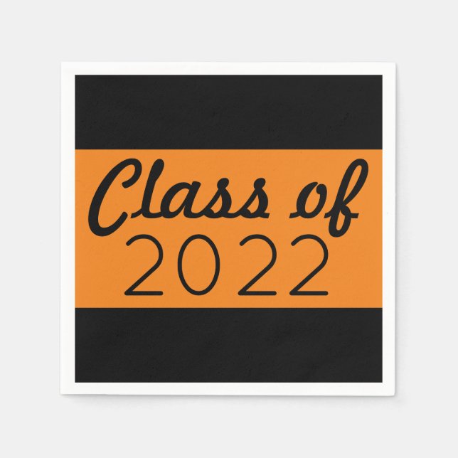 Orange & Black Class Year Graduation Napkin (Front)