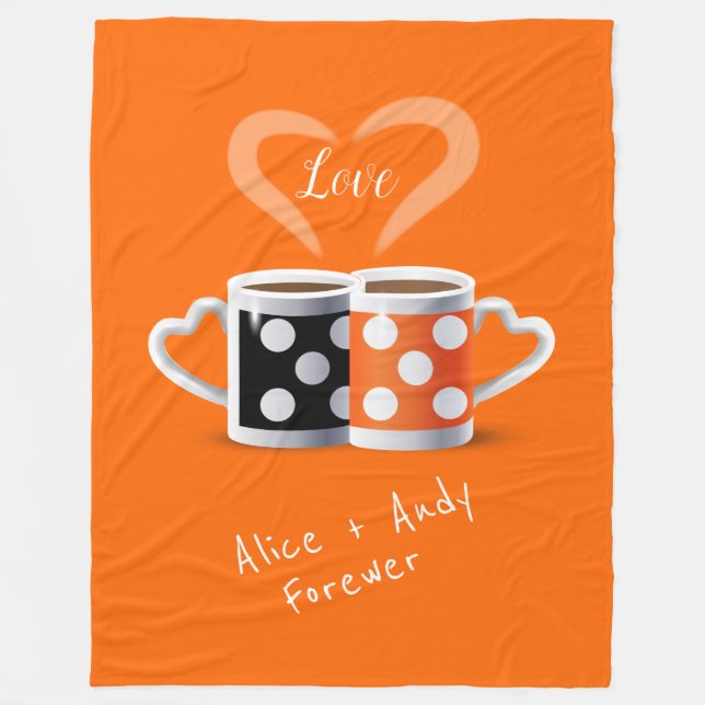 Orange + Black Coffee Colour Trendy Design POP ART Fleece Blanket (Front)