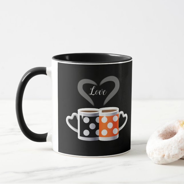 Orange + Black Coffee Colour Trendy Design POP ART Mug (With Donut)