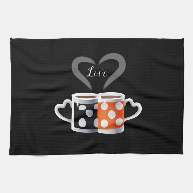 Orange + Black Coffee Colour Trendy Design POP ART Tea Towel (Horizontal)