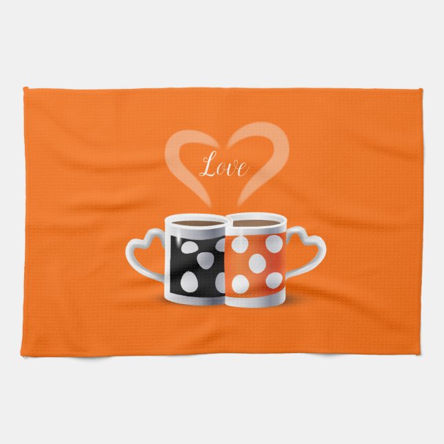 Orange + Black Coffee Colour Trendy Design POP ART Tea Towel (Horizontal)