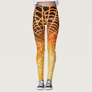 Orange Black Creepy Spooky Spider Web Leggings
