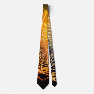 Orange Black Creepy Spooky Spider Web Neck Tie