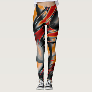 Orange black cropped digital paint magnification leggings
