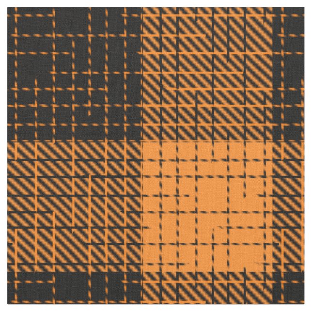  Orange Black Crosshatch Buffalo Check Fabric (Close Up)