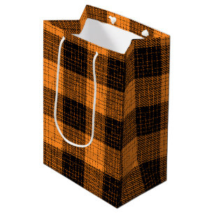 Orange Black Crosshatch Buffalo Check Medium Gift Bag