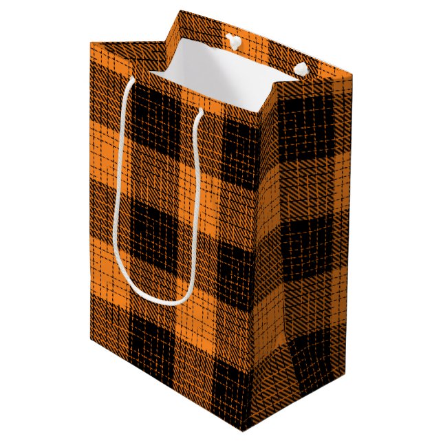  Orange Black Crosshatch Buffalo Check Medium Gift Bag (Front Angled)