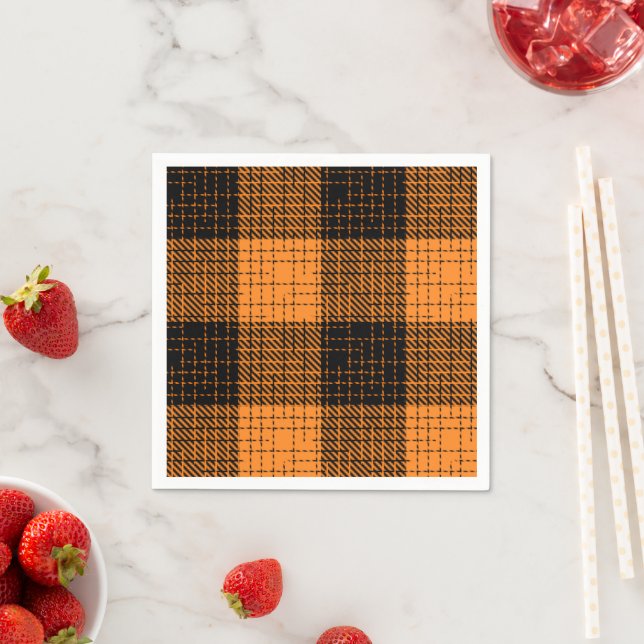  Orange Black Crosshatch Buffalo Check Napkin (Insitu)