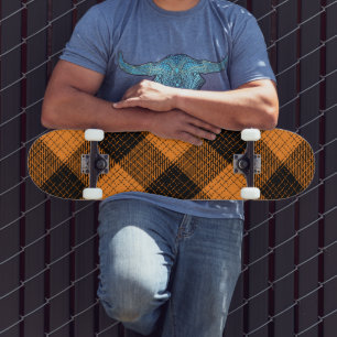 Orange Black Crosshatch Buffalo Check Skateboard