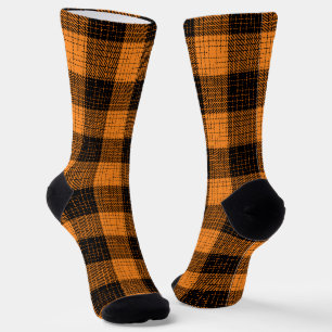 Orange Black Crosshatch Buffalo Check Socks