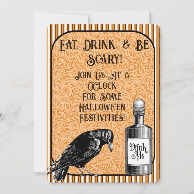 Orange Black Crow Raven Halloween Invitation (Front)