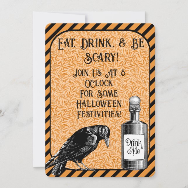 Orange Black Crow Raven Halloween Invitation (Front)